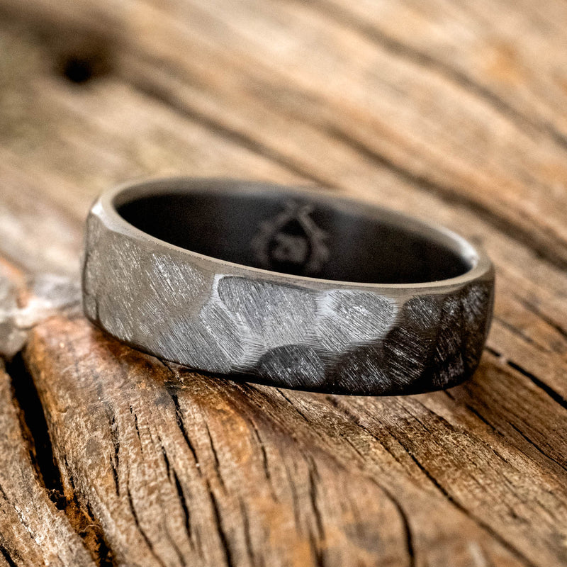FACETED BLACK ZIRCONIUM RING WITH A TEXTURED FINISH - READY TO SHIP