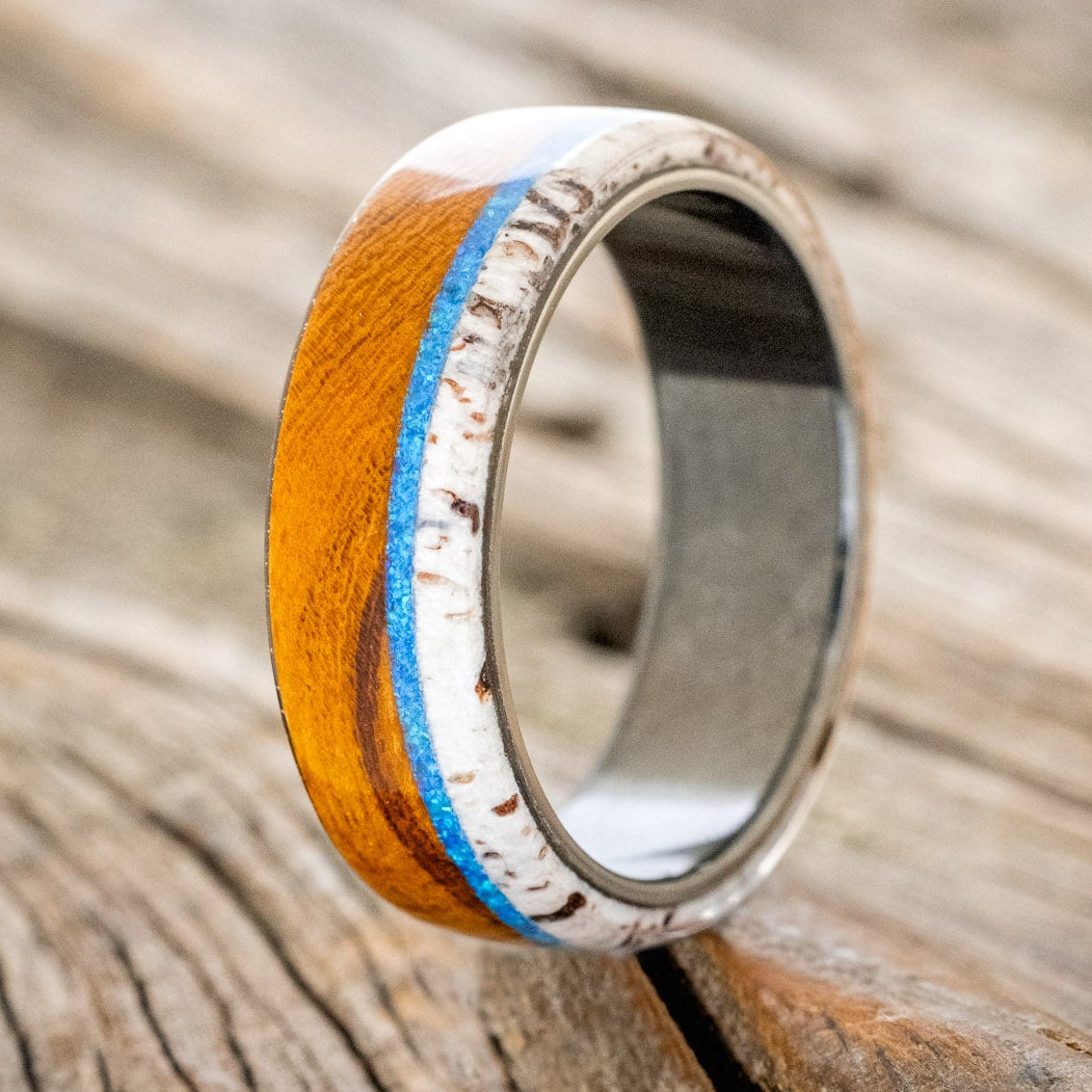 "ARGOS" - BLUE OPAL, IRONWOOD & ANTLER WEDDING BAND-7