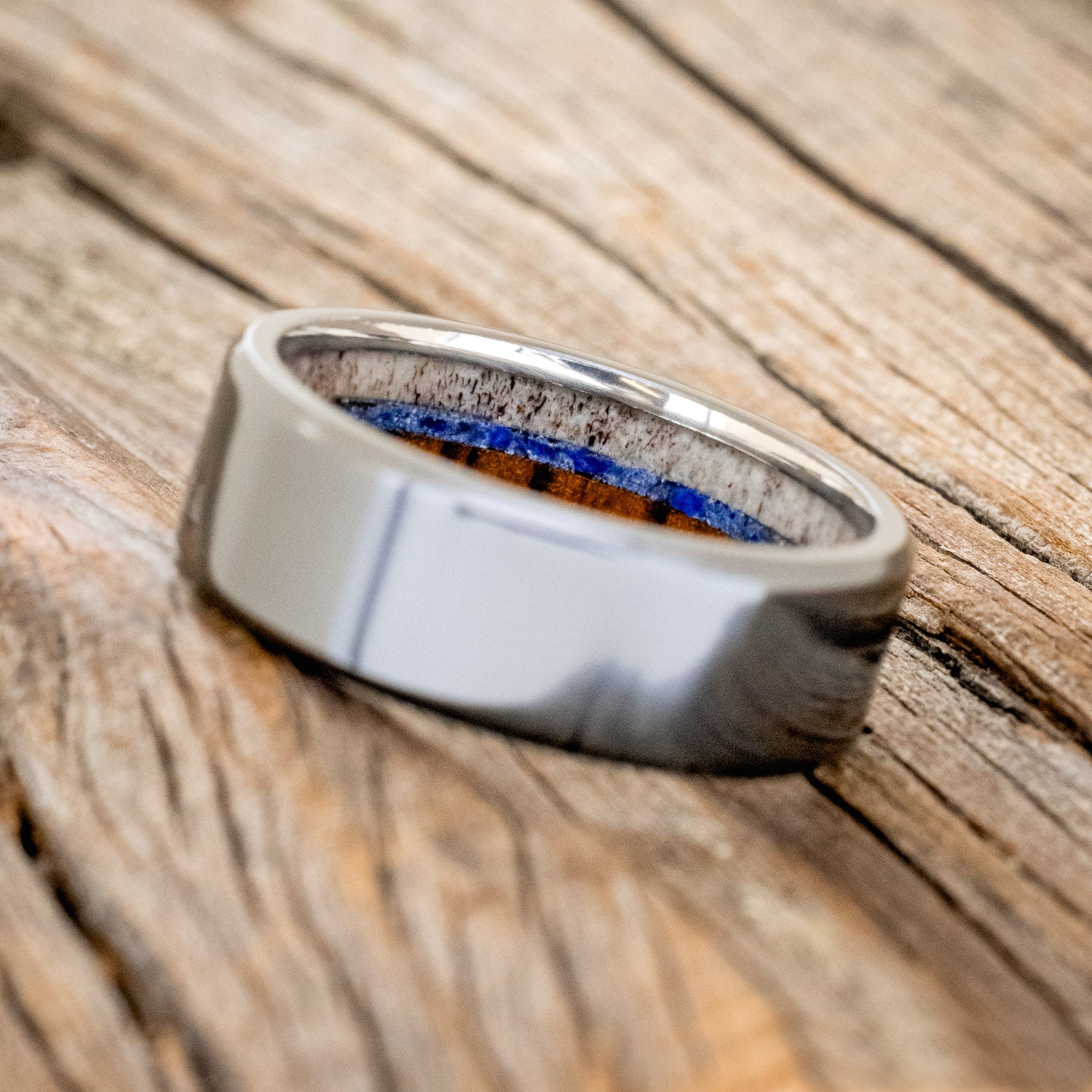 "ARGOS" - ANTLER, IRONWOOD & LAPIS LAZULI WEDING RING-11