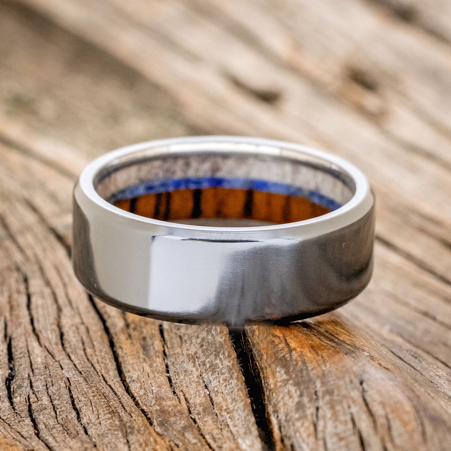 "ARGOS" - ANTLER, IRONWOOD & LAPIS LAZULI WEDING RING-12
