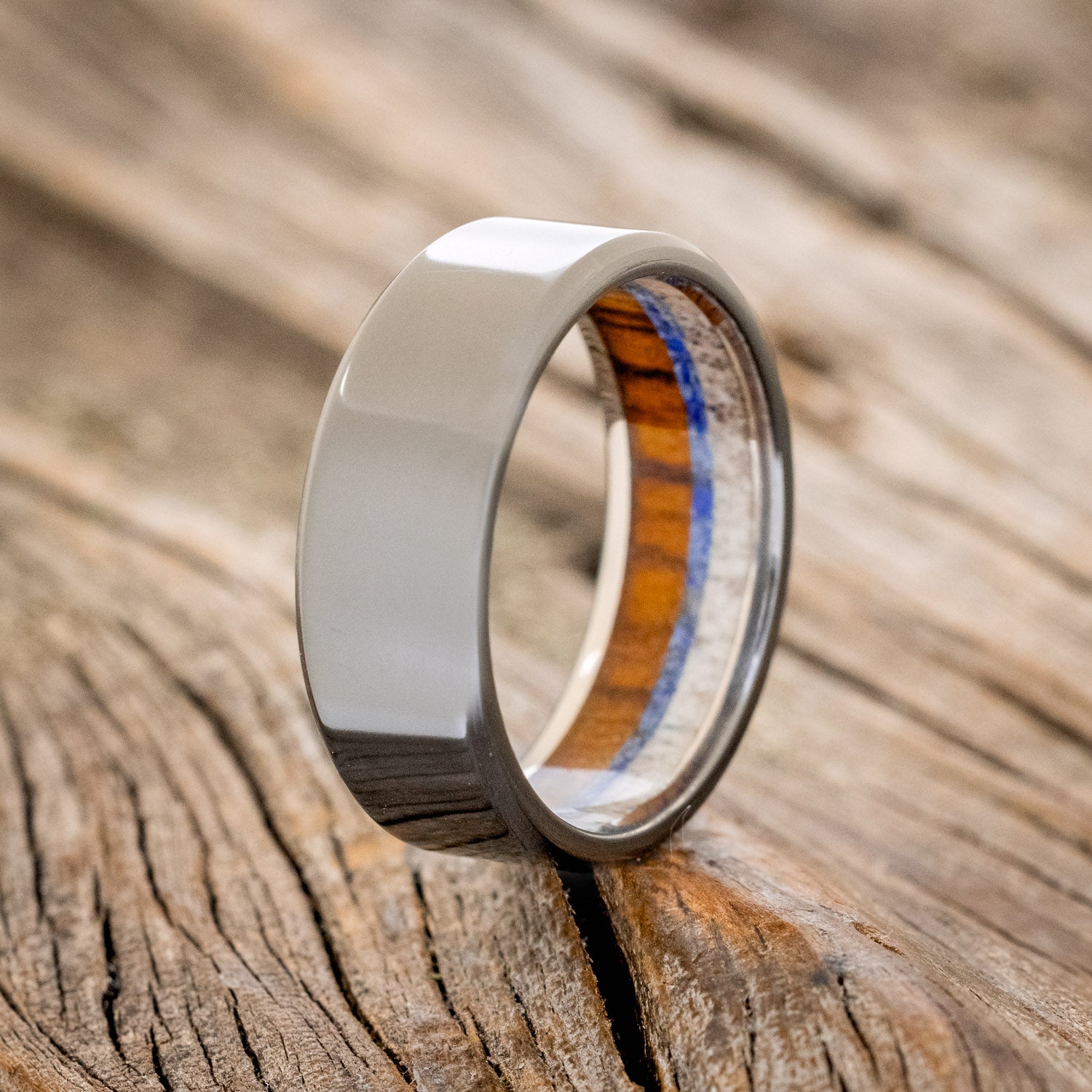 "ARGOS" - ANTLER, IRONWOOD & LAPIS LAZULI WEDING RING-3
