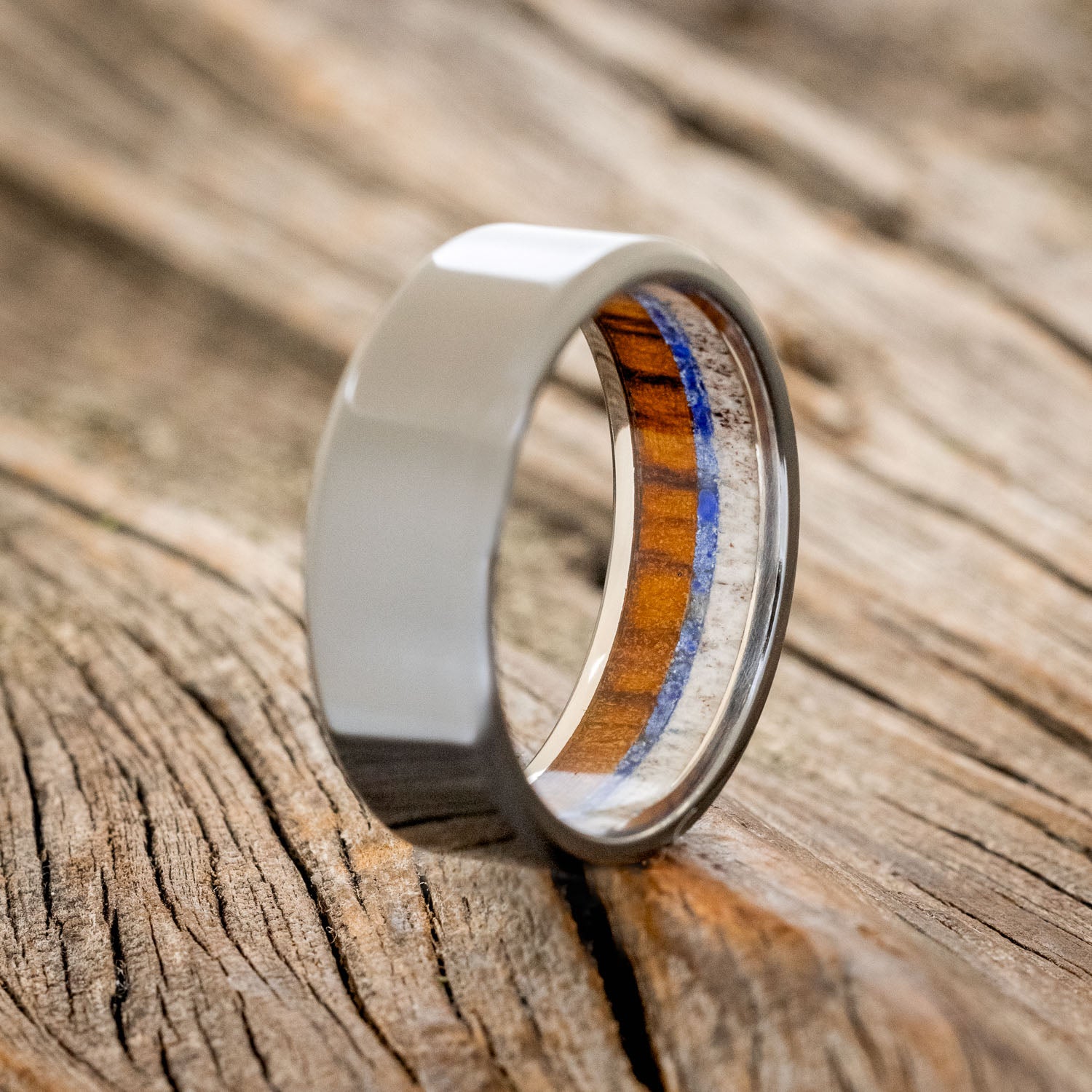 "ARGOS" - ANTLER, IRONWOOD & LAPIS LAZULI WEDING RING-10