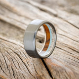 "ARGOS" - ANTLER, IRONWOOD & TURQUOISE LINED WEDDING BAND WITH BRUSHED FINISH - READY TO SHIP-4