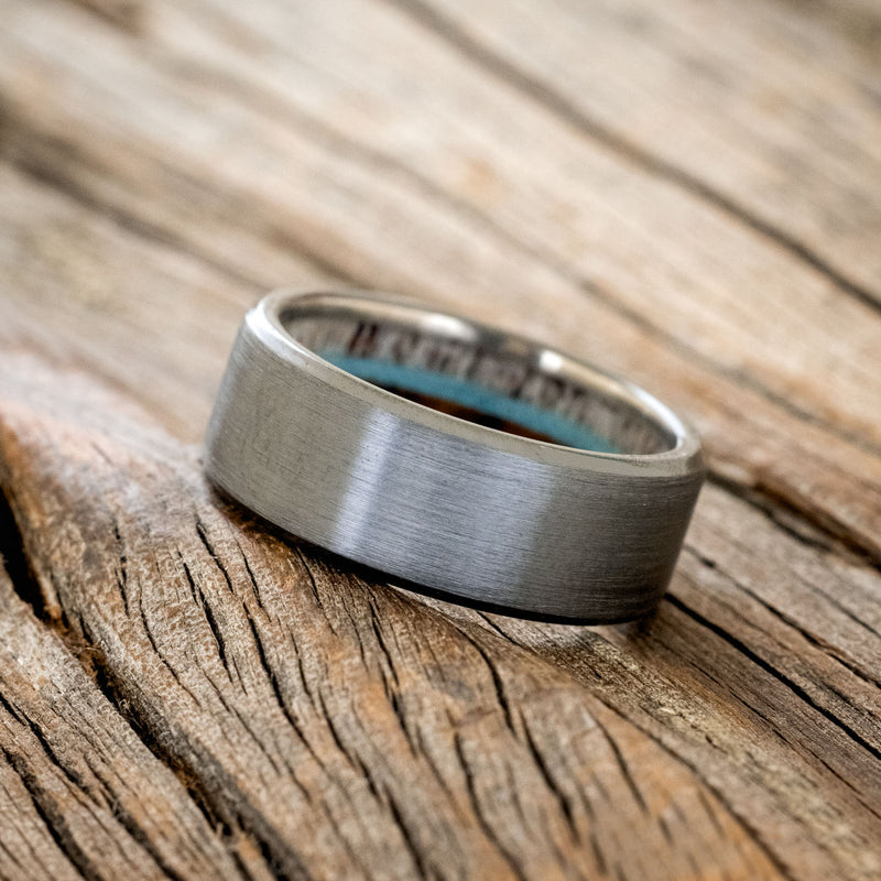 "ARGOS" - ANTLER, IRONWOOD & TURQUOISE LINED WEDDING BAND WITH BRUSHED FINISH - READY TO SHIP-2