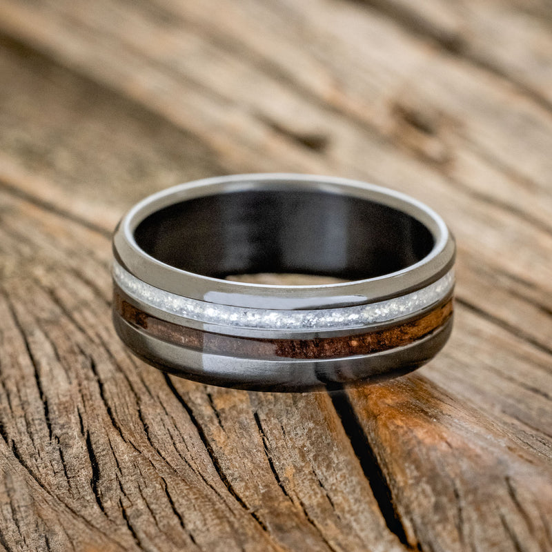 "COSMO" - MATCHING SET OF DARK WALNUT & DIAMOND DUST WEDDING BANDS-11