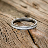 "COSMO" - MATCHING SET OF DARK WALNUT & DIAMOND DUST WEDDING BANDS-14