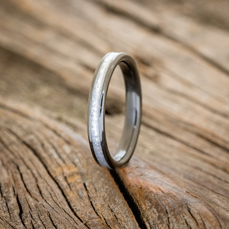 "COSMO" - MATCHING SET OF DARK WALNUT & DIAMOND DUST WEDDING BANDS-12