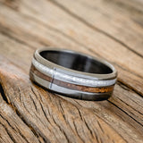 "COSMO" - MATCHING SET OF DARK WALNUT & DIAMOND DUST WEDDING BANDS-10