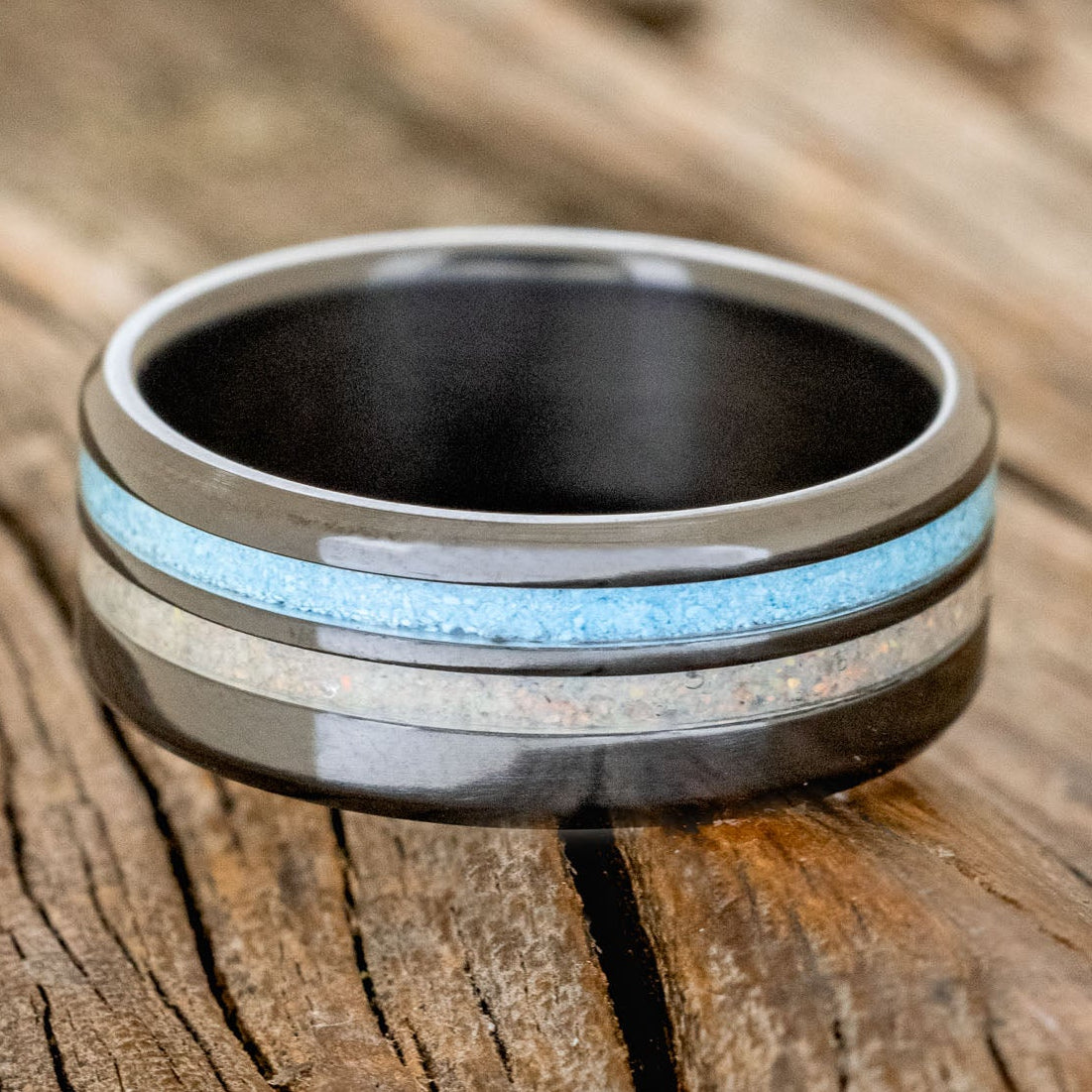 "COSMO" - TURQUOISE & FIRE AND ICE OPAL WEDDING RING-6