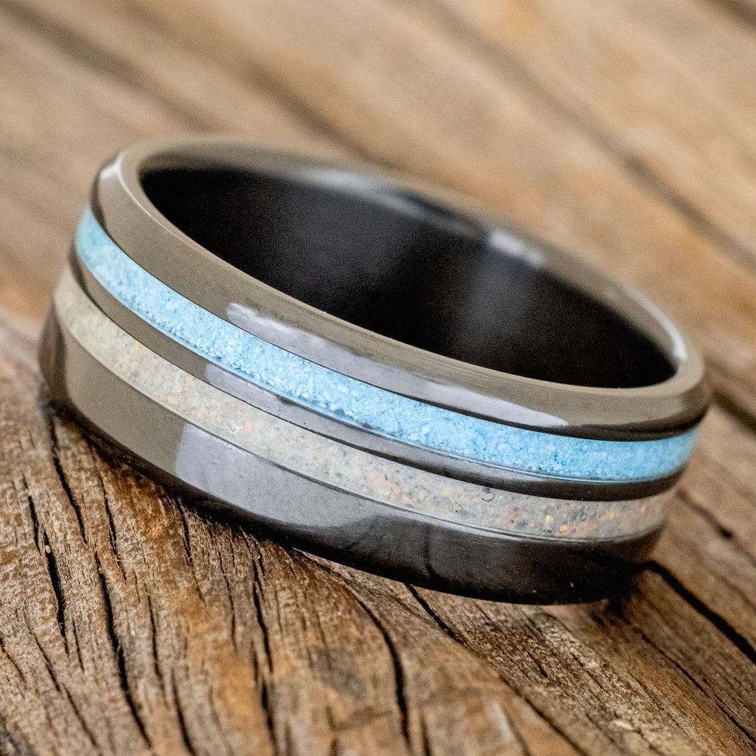 "COSMO" - TURQUOISE & FIRE AND ICE OPAL WEDDING RING-5
