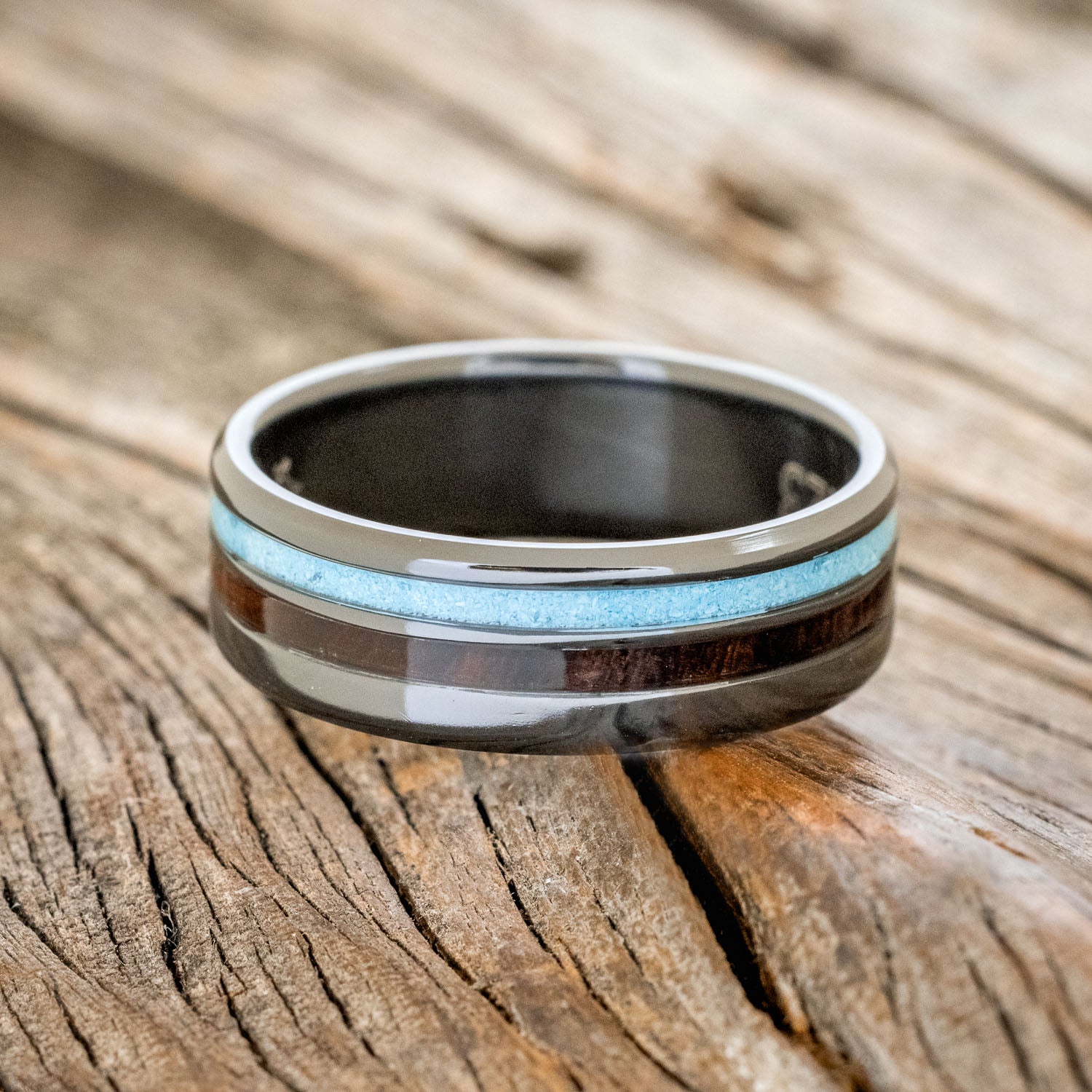 "COSMO" - IRONWOOD & TURQUOISE WEDDING BAND-6