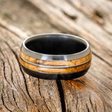 "COSMO" - DOMED WHISKEY BARREL OAK WEDDING RING-6