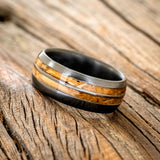 "COSMO" - DOMED WHISKEY BARREL OAK WEDDING RING-5