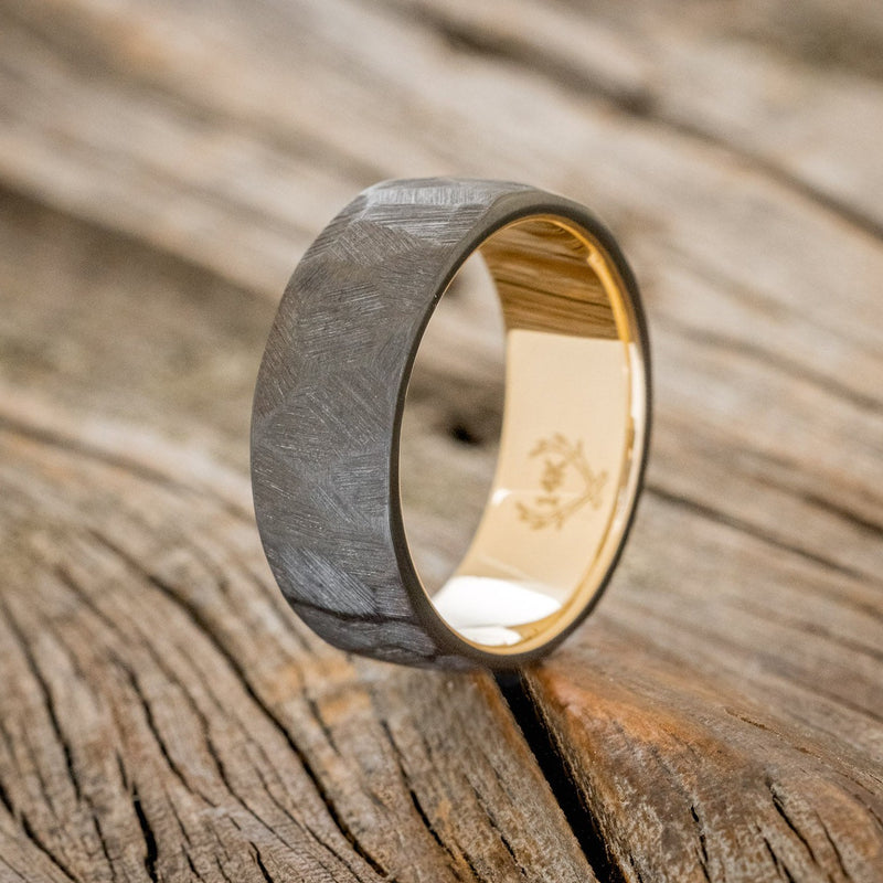 FACETED BLACK ZIRCONIUM WEDDING RING WITH A 14K GOLD LINING