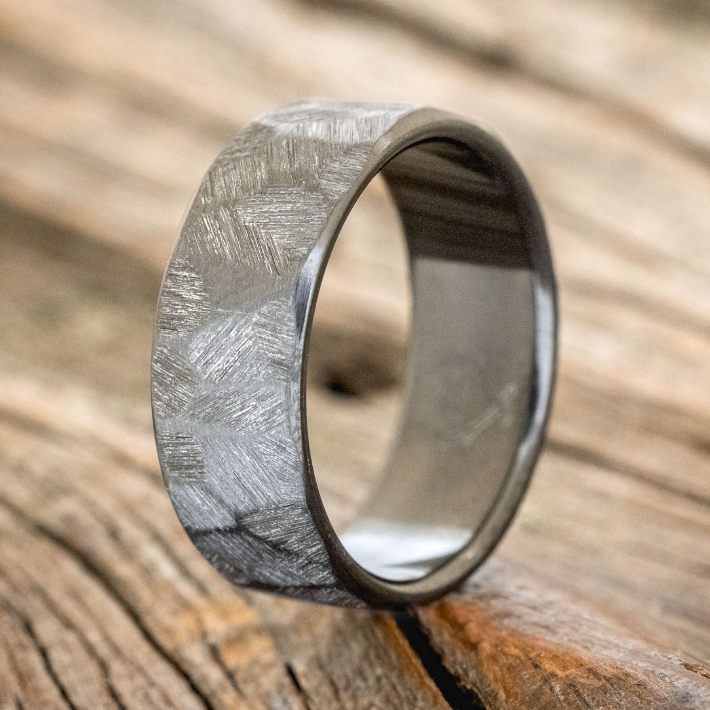 FACETED WEDDING RING WITH TEXTURED FINISH-5
