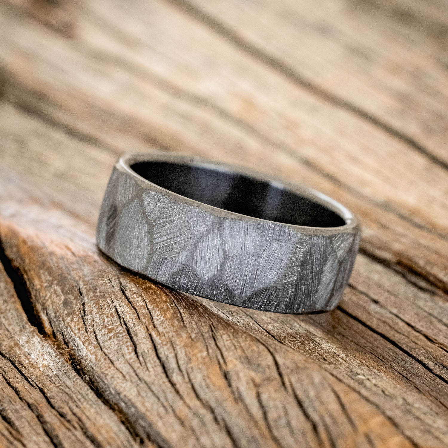 Faceted Men's Wedding Ring with Textured Finish