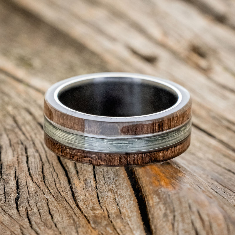 Glen - Dark Maple Wood & Fishing Line Wedding Ring Titanium / Grey Dark Maple