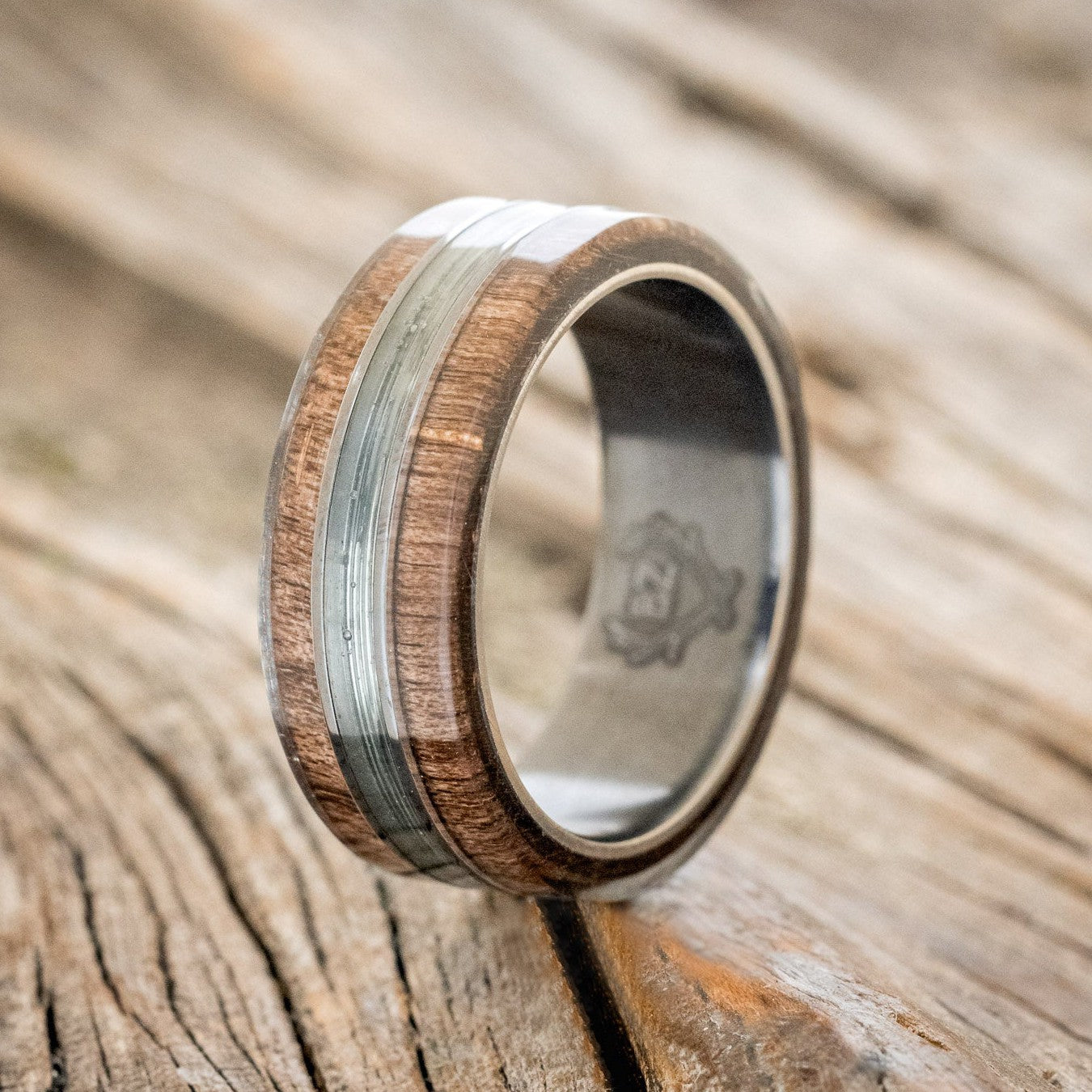 "GLEN" - DARK MAPLE WOOD & FISHING LINE WEDDING RING-1