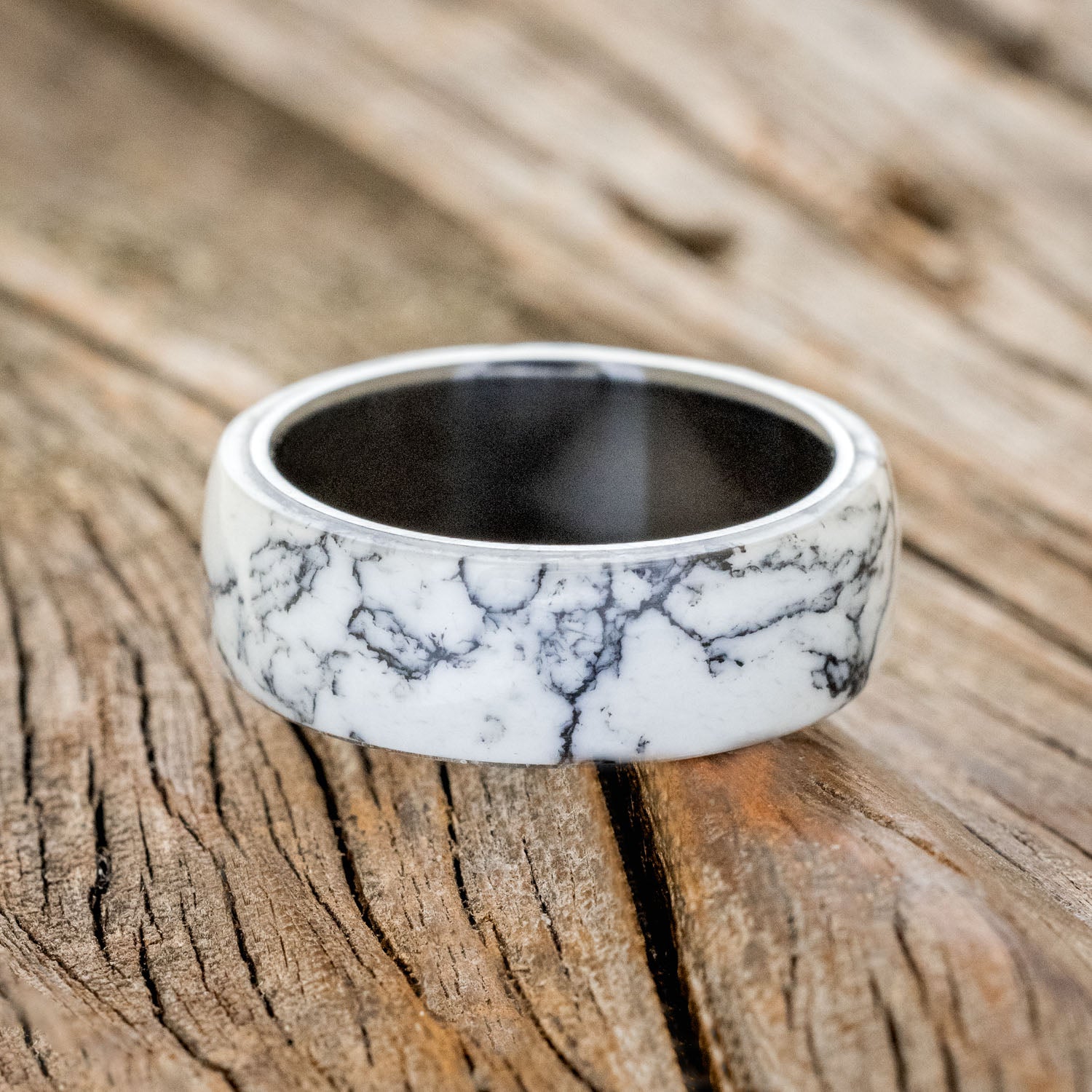 "HAVEN" - WHITE TURQUOISE TRUSTONE WEDDING BAND-9