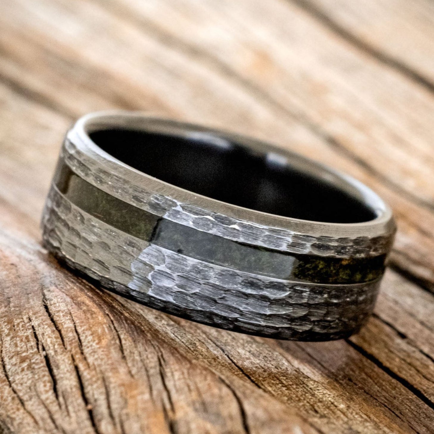 "VERTIGO" - MOSS WEDDING BAND WITH A HAMMERED FINISH-5