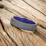 LAVENDER OPAL LINED WEDDING BAND WITH A SANDBLASTED FINISH