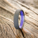 LAVENDER OPAL LINED WEDDING BAND WITH A SANDBLASTED FINISH