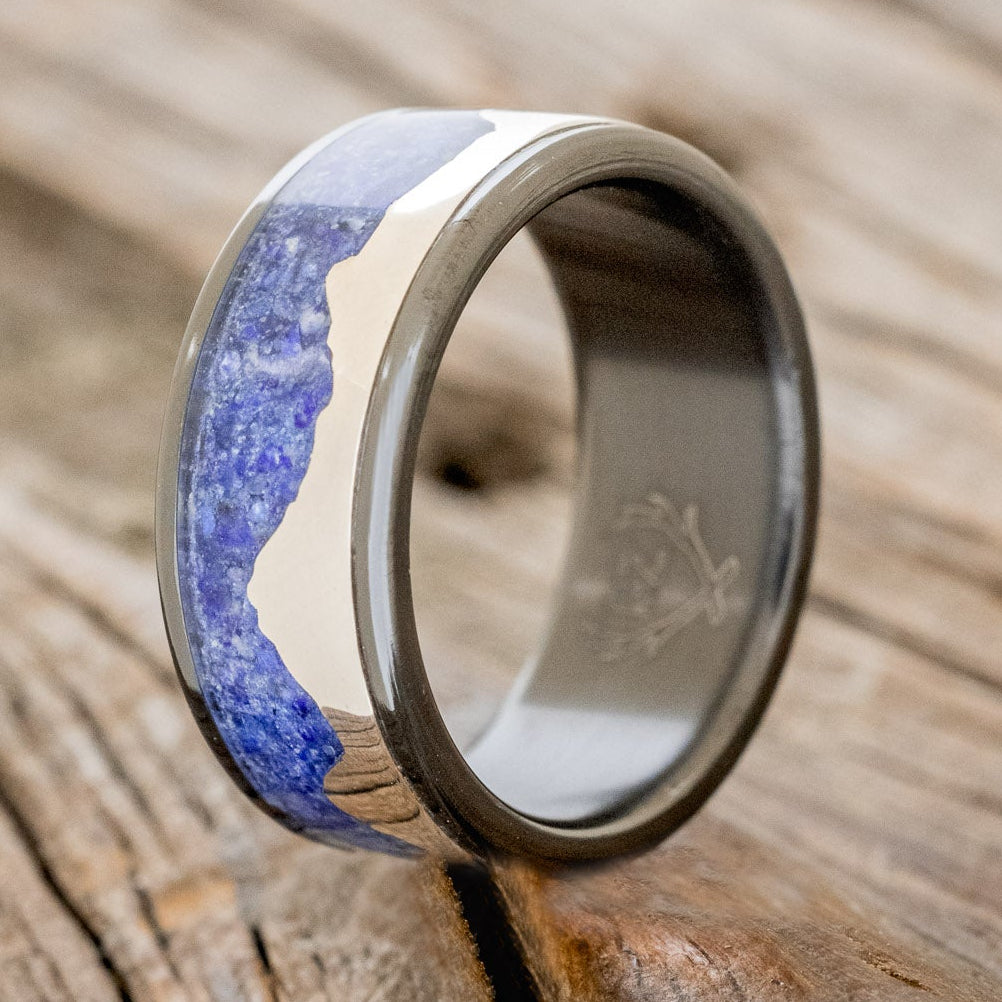 "HELIOS" - LAPIS LAZULI WITH SILVER MOUNTAIN RANGE WEDDING BAND-7