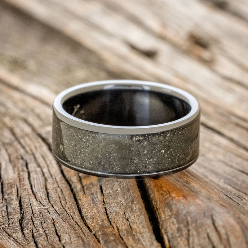 "RAINIER" IRON ORE WEDDING RING FEATURING A DAMASCUS STEEL BAND