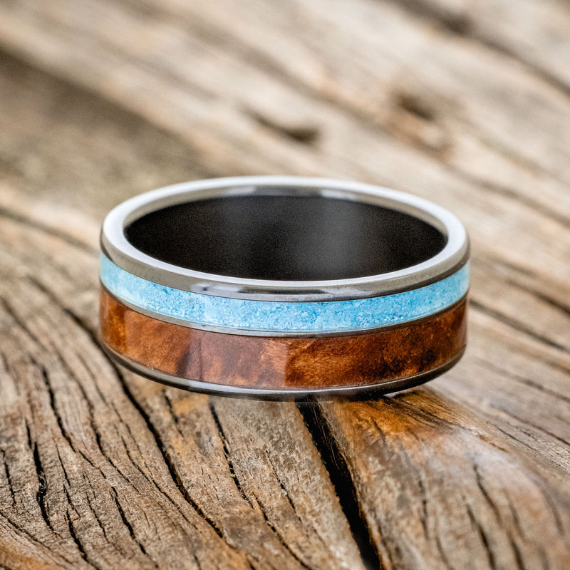 "RAPTOR" - REDWOOD & TURQUOISE WEDDING BAND-6