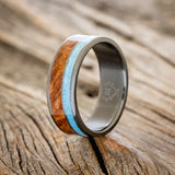 "RAPTOR" - REDWOOD & TURQUOISE WEDDING BAND-4