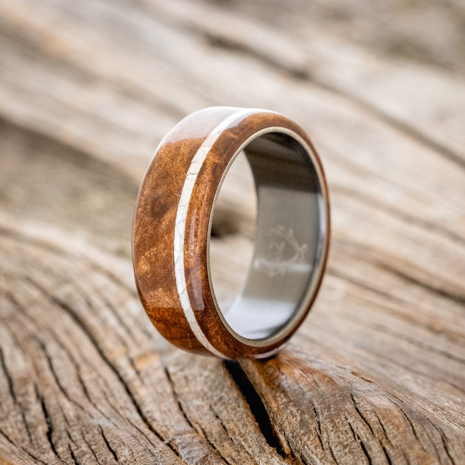 "REMMY" - REDWOOD & MOTHER OF PEARL WEDDING RING-10