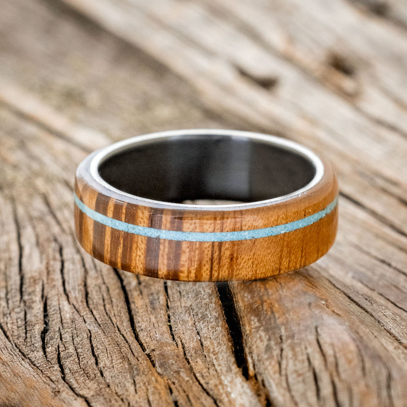 "REMMY" - TIGERWOOD & TURQUOISE WEDDING BAND - READY TO SHIP-6