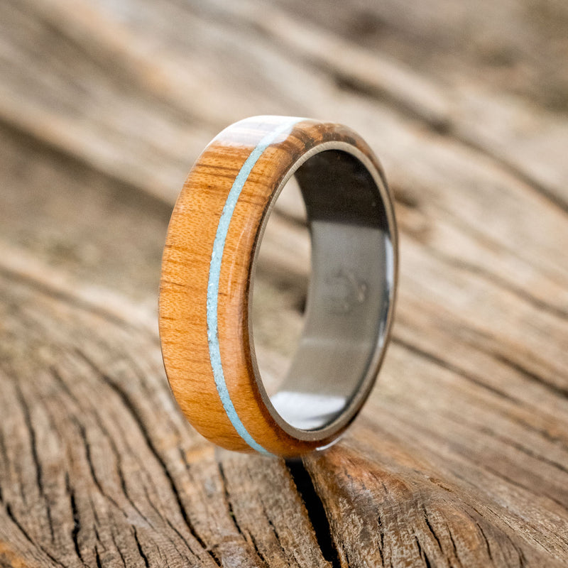 "REMMY" - TIGERWOOD & TURQUOISE WEDDING BAND - READY TO SHIP-4