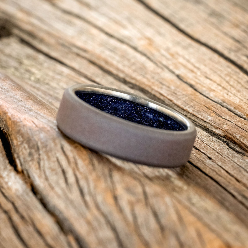 BLUE GOLDSTONE CHANNEL LINED RING WITH SANDBLASTED FINISH-11