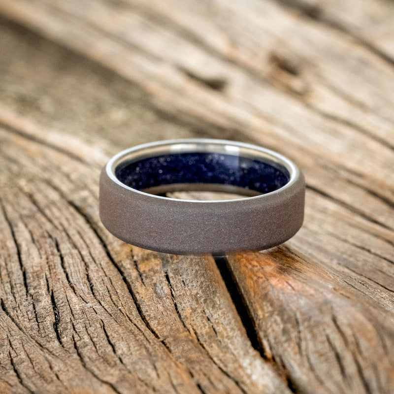 BLUE GOLDSTONE CHANNEL LINED RING WITH SANDBLASTED FINISH-9