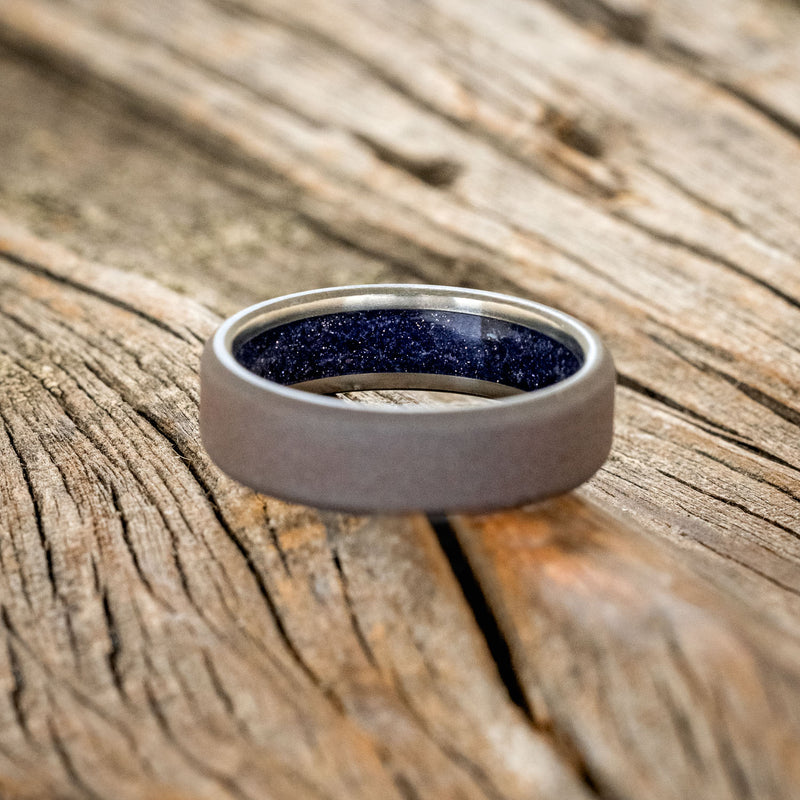 BLUE GOLDSTONE CHANNEL LINED RING WITH SANDBLASTED FINISH-12