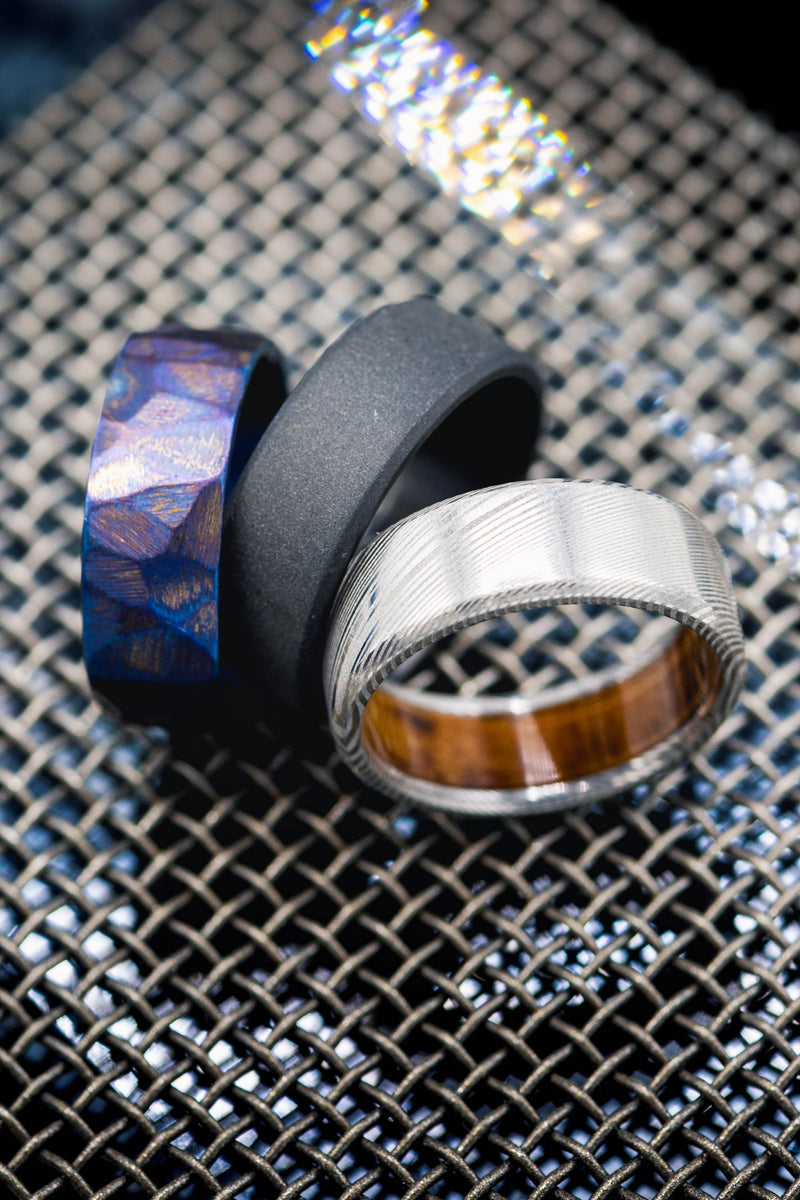 FIRE-TREATED & SEASCAPED TITANIUM RING - READY TO SHIP