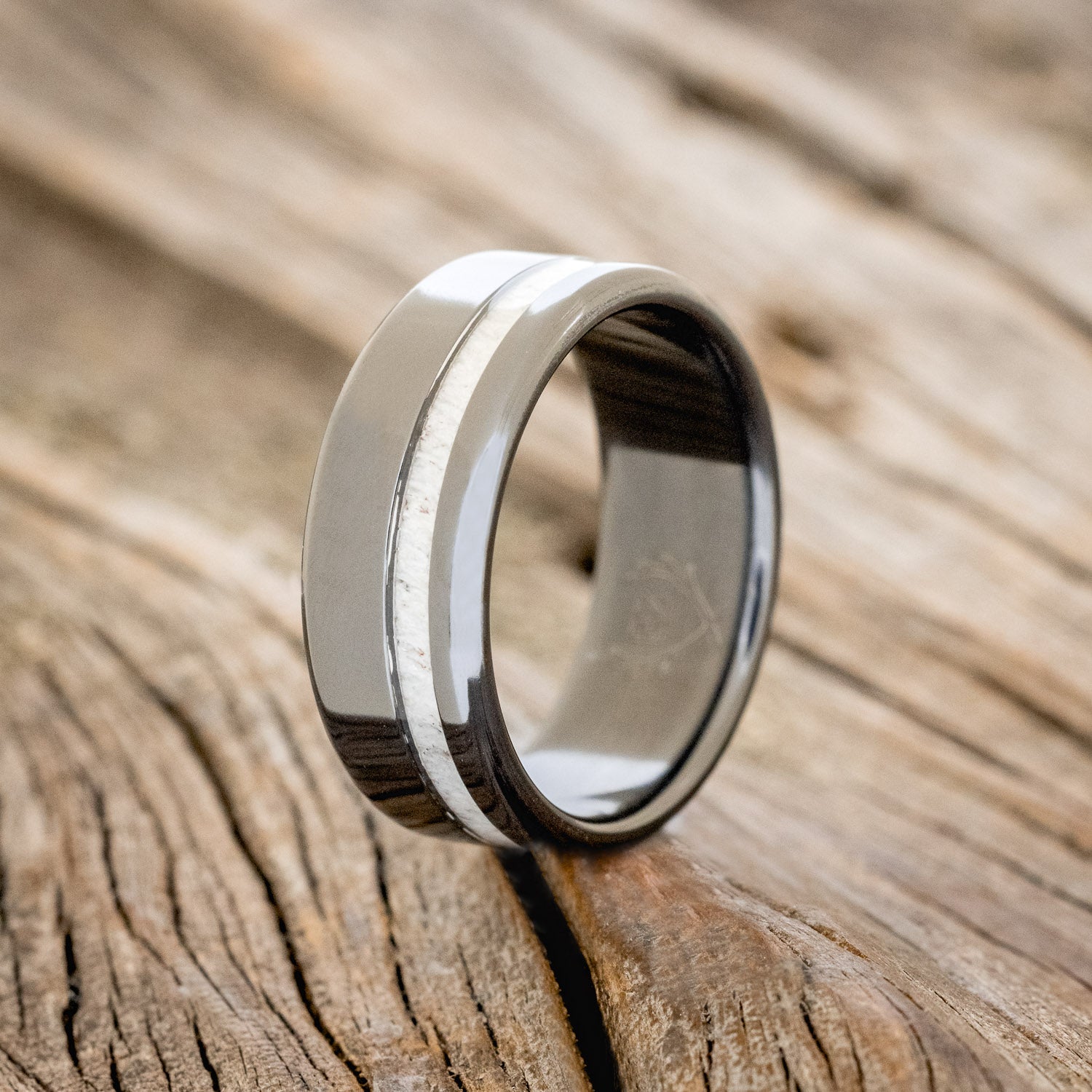 "VERTIGO" - OFFSET ELK ANTLER WEDDING RING-14