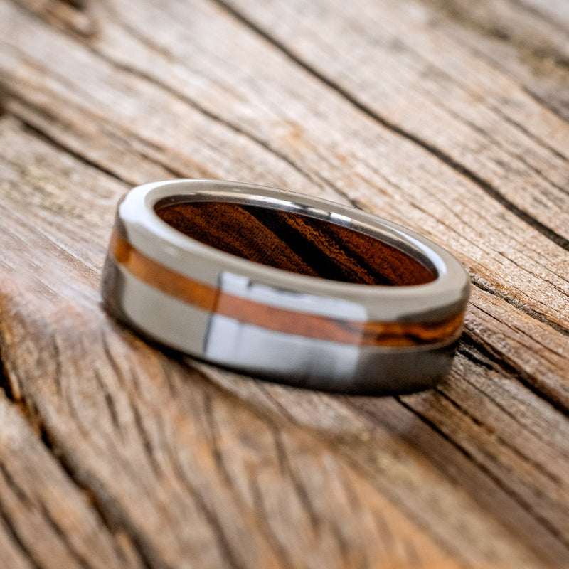 "VERTIGO" - IRONWOOD LINING & INLAY WEDDING BAND - READY TO SHIP-11