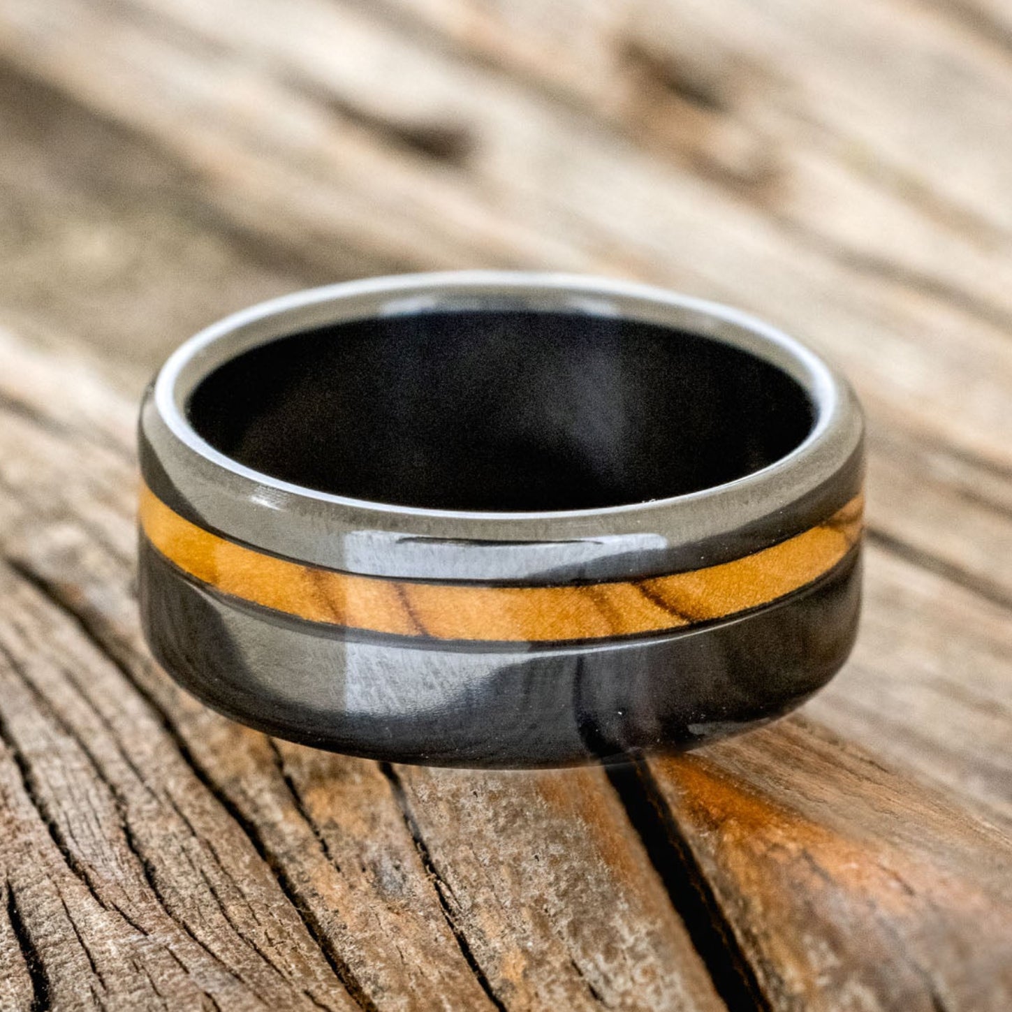 "VERTIGO" - BETHLEHEM OLIVE WOOD WEDDING BAND-9