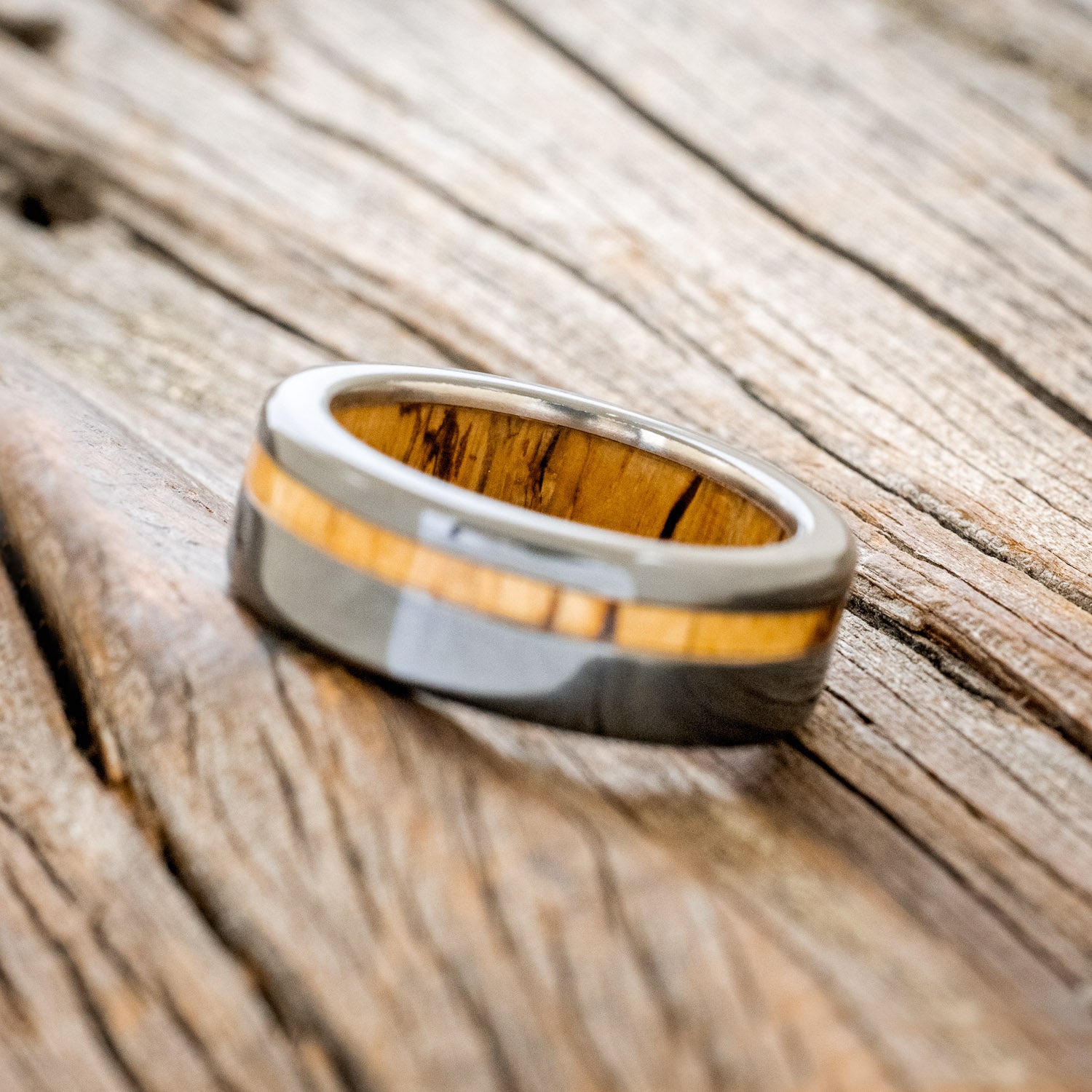 "VERTIGO" - SPALTED MAPLE INLAY & LINING WEDDING BAND-13