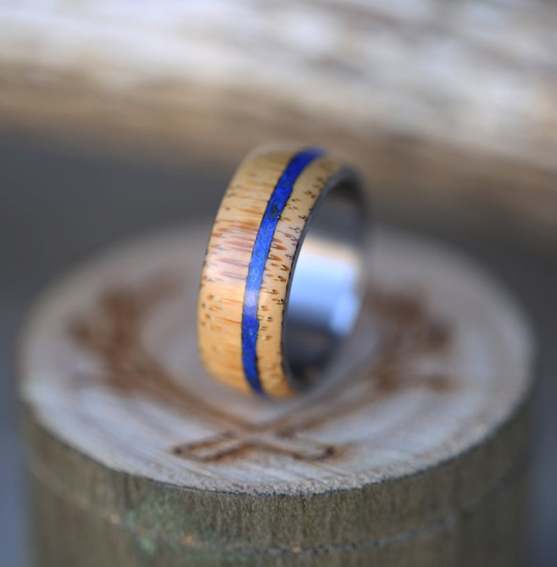 "REMMY" IN BAMBOO & LAPIS LAZULI - MEN'S WEDDING RING (available in titanium, silver, black zirconium & 14K white, rose, or yellow gold) - Staghead Designs - Antler Rings By Staghead Designs