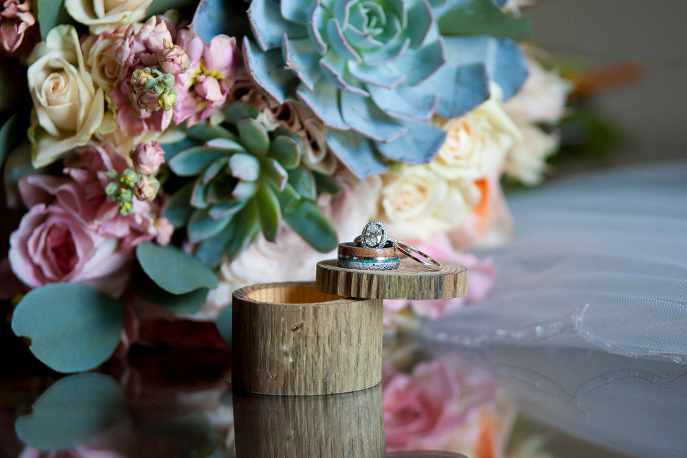 "ARGOS" - TURQUOISE, ANTLER, 14K GOLD INLAY & IRONWOOD WEDDING BAND-10