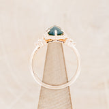 "OCTAVIA" - ELONGATED HEXAGON MOSS AGATE ENGAGEMENT RING WITH DIAMOND HALO & ACCENTS-6