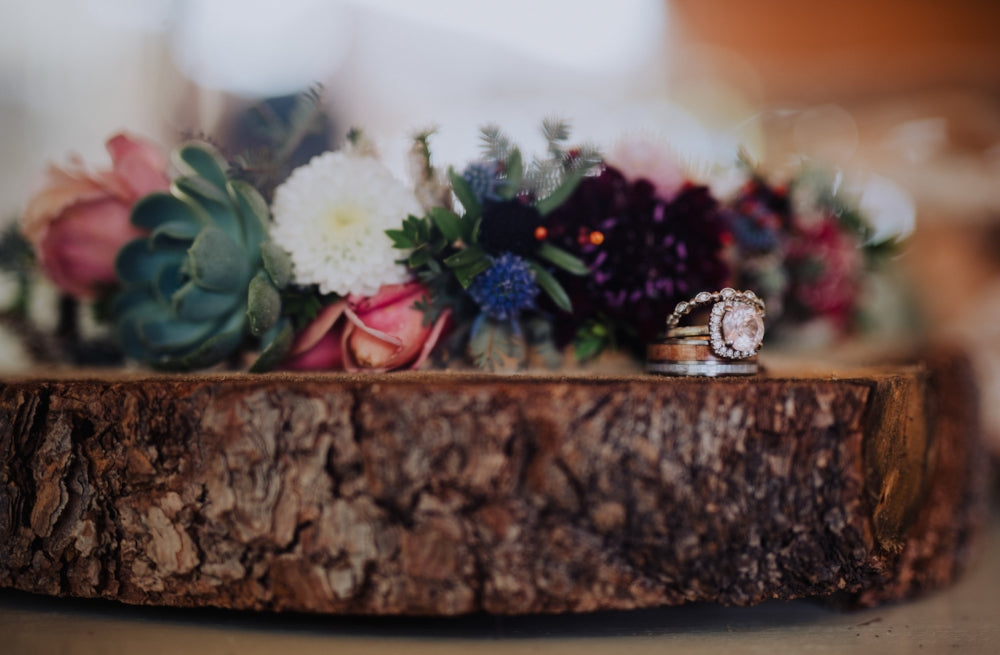 "RAPTOR" - MOTHER OF PEARL & REDWOOD WEDDING BAND-11