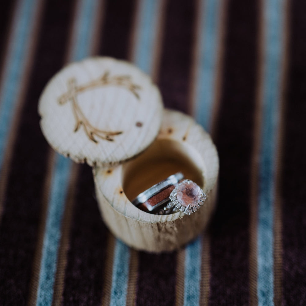 "RAPTOR" - MOTHER OF PEARL & REDWOOD WEDDING BAND-12