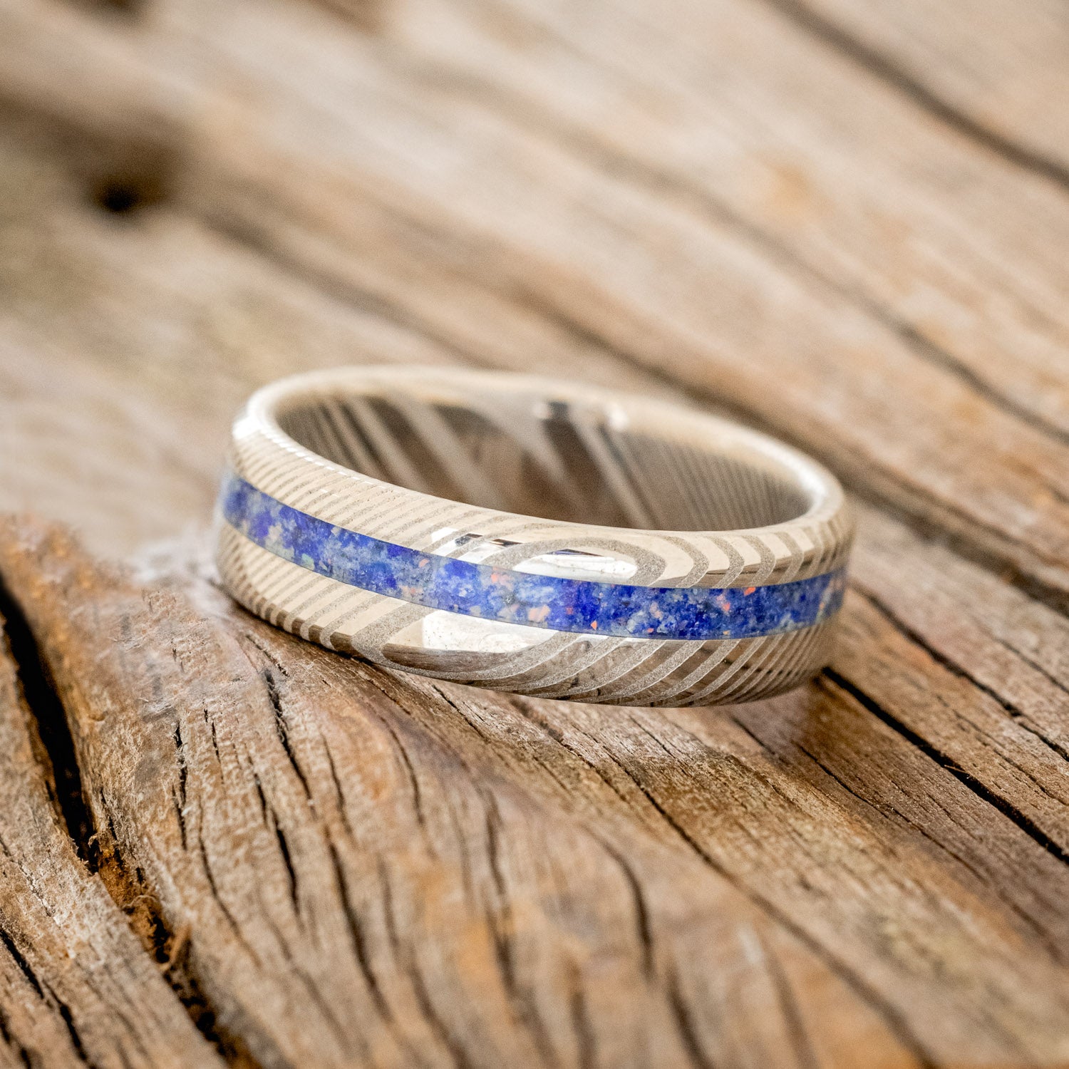 "VERTIGO" - LAPIS LAZULI WITH FIRE & ICE OPAL MIX WEDDING BAND-8