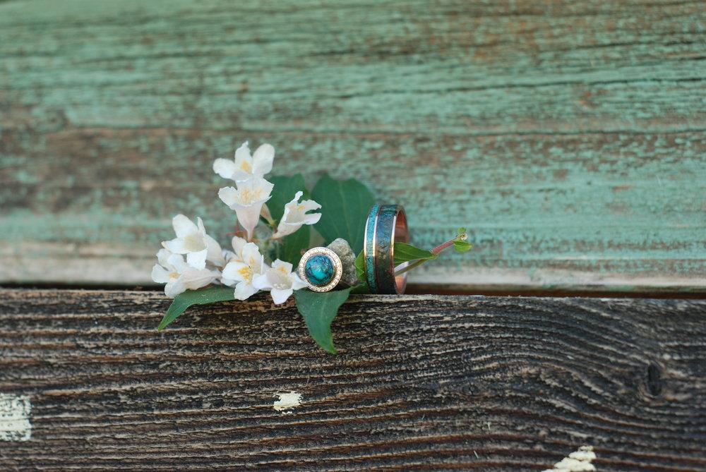 "RAPTOR" - PATINA COPPER & TURQUOISE WEDDING BAND-21