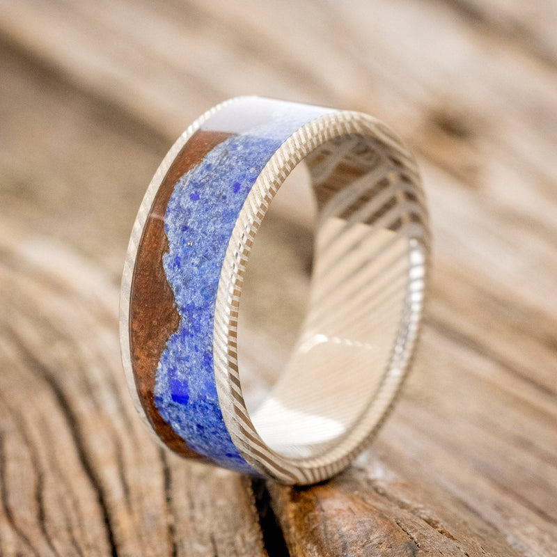 "HELIOS" - KOA WOOD & LAPIS LAZULI WEDDING BAND-2