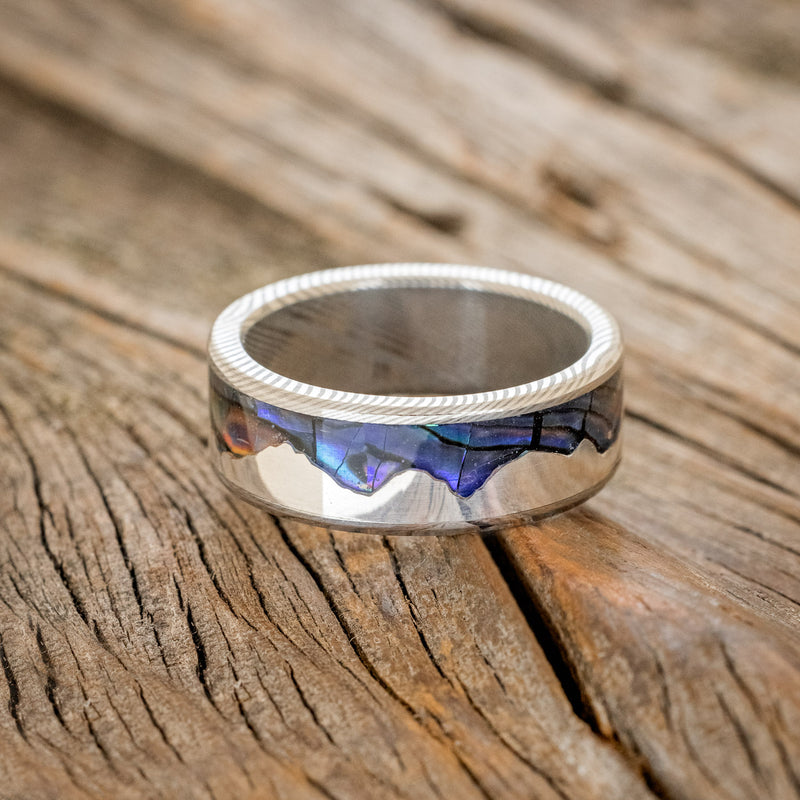 "HELIOS" - PAUA SHELL & SILVER MOUNTAIN RANGE WEDDING RING-6